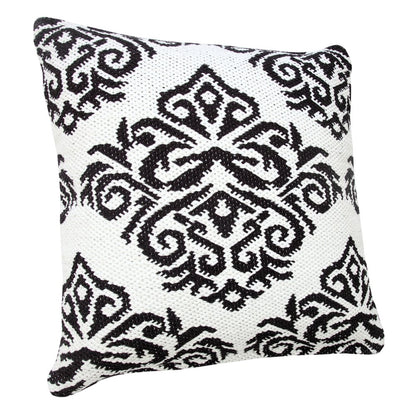 20" Blue And White Damask Cotton Throw Pillow