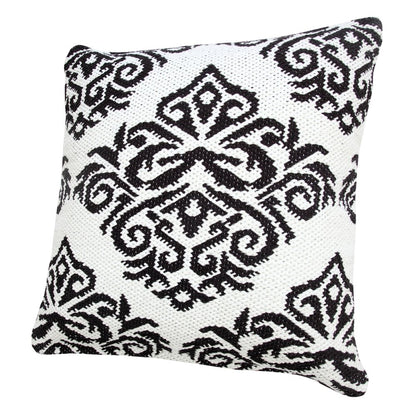 20" Blue And White Damask Cotton Throw Pillow