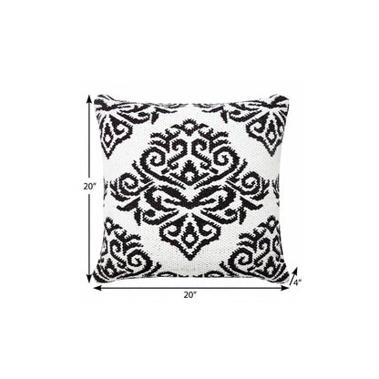 20" X 20" White And Black 100% Cotton Damask Zippered Pillow