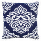 20" Blue And White Damask Cotton Throw Pillow