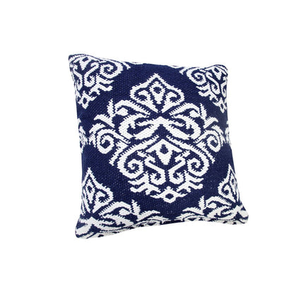 20" Blue And White Damask Cotton Throw Pillow