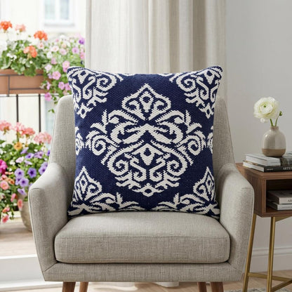 20" X 20" White And Black 100% Cotton Damask Zippered Pillow