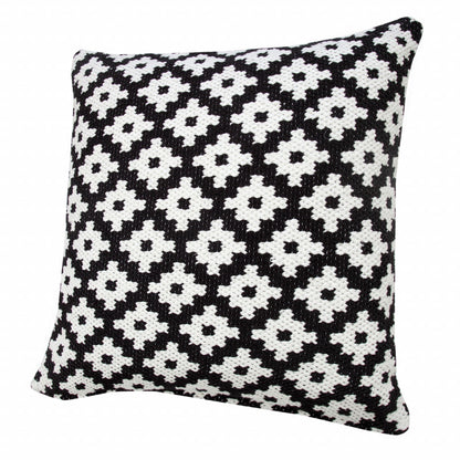 20" X 20" Black And White 100% Cotton Geometric Zippered Pillow