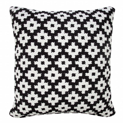 20" X 20" Black And White 100% Cotton Geometric Zippered Pillow