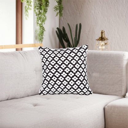 20" X 20" Blue And White 100% Cotton Geometric Zippered Pillow