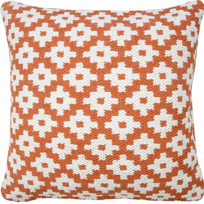 20" X 20" Blue And White 100% Cotton Geometric Zippered Pillow