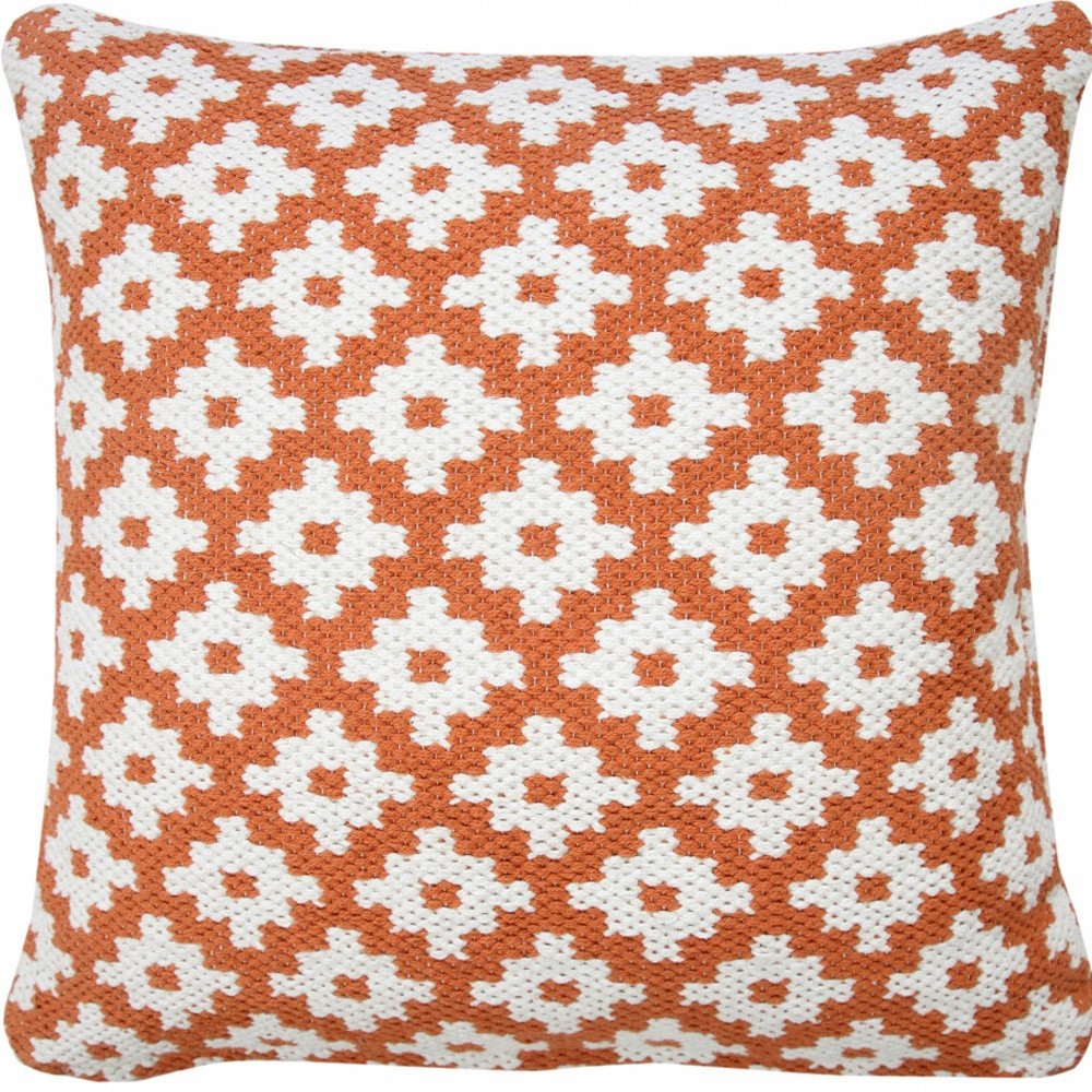 20" X 20" Blue And White 100% Cotton Geometric Zippered Pillow