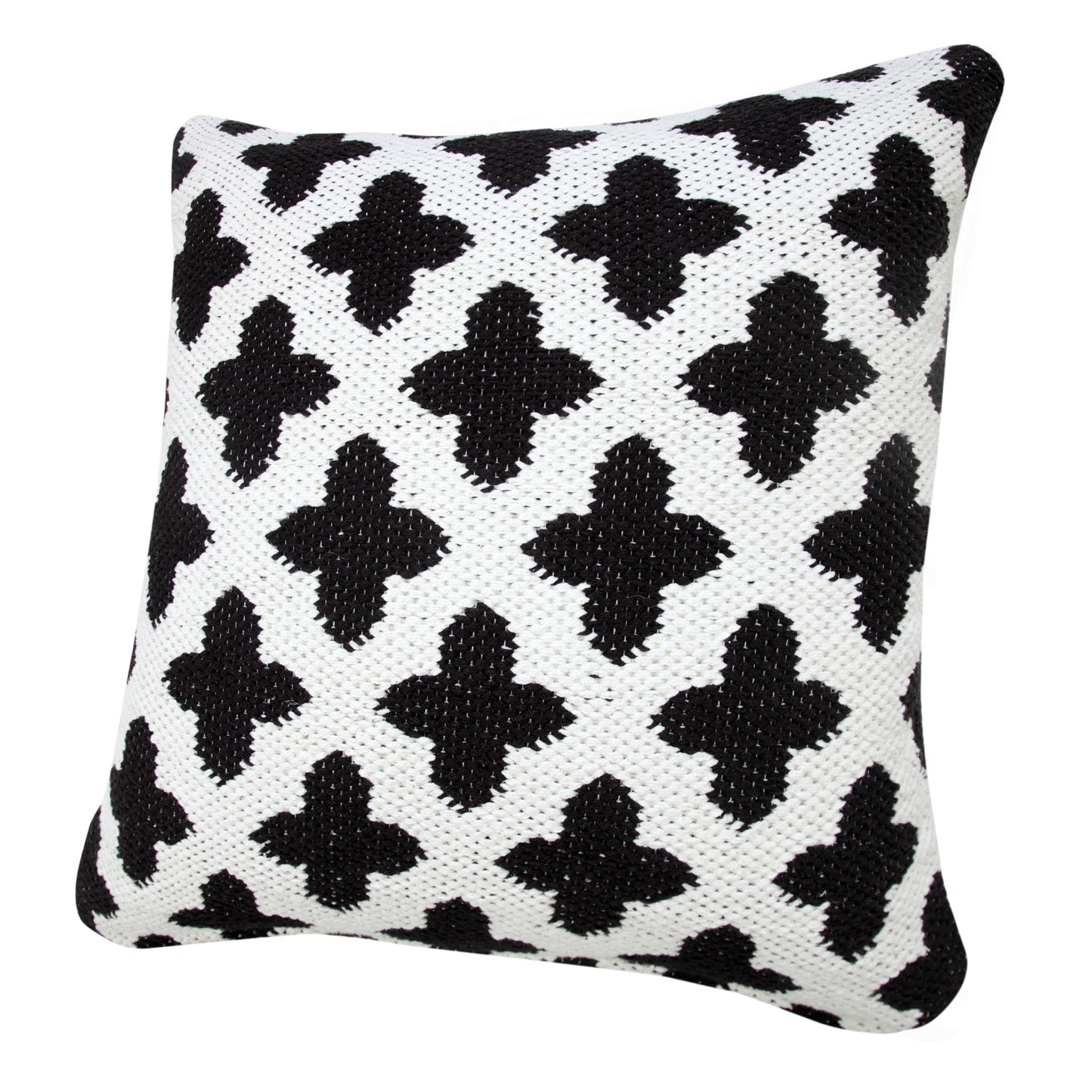 20" X 20" White And Black 100% Cotton Geometric Zippered Pillow