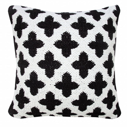 20" X 20" White And Black 100% Cotton Geometric Zippered Pillow