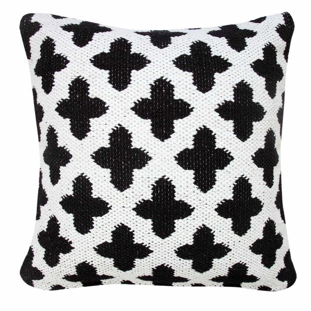 20" X 20" Green And White 100% Cotton Geometric Zippered Pillow