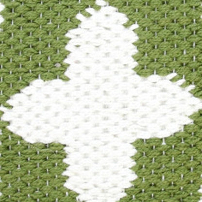 20" X 20" Green And White 100% Cotton Geometric Zippered Pillow