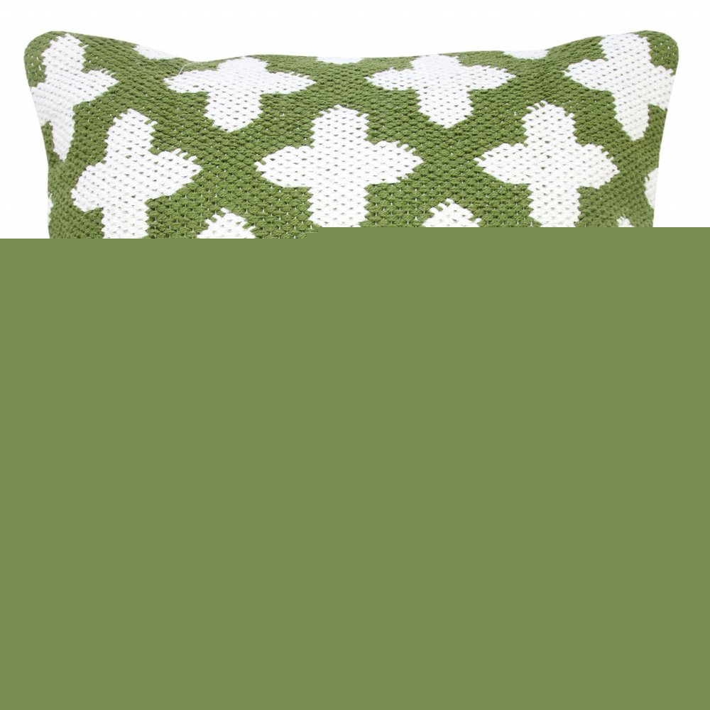 20" X 20" Green And White 100% Cotton Geometric Zippered Pillow