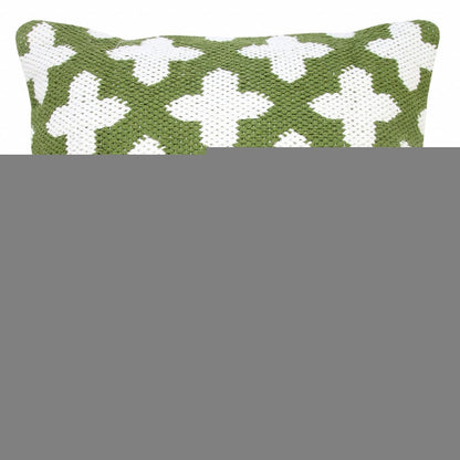 20" X 20" Green And White 100% Cotton Geometric Zippered Pillow