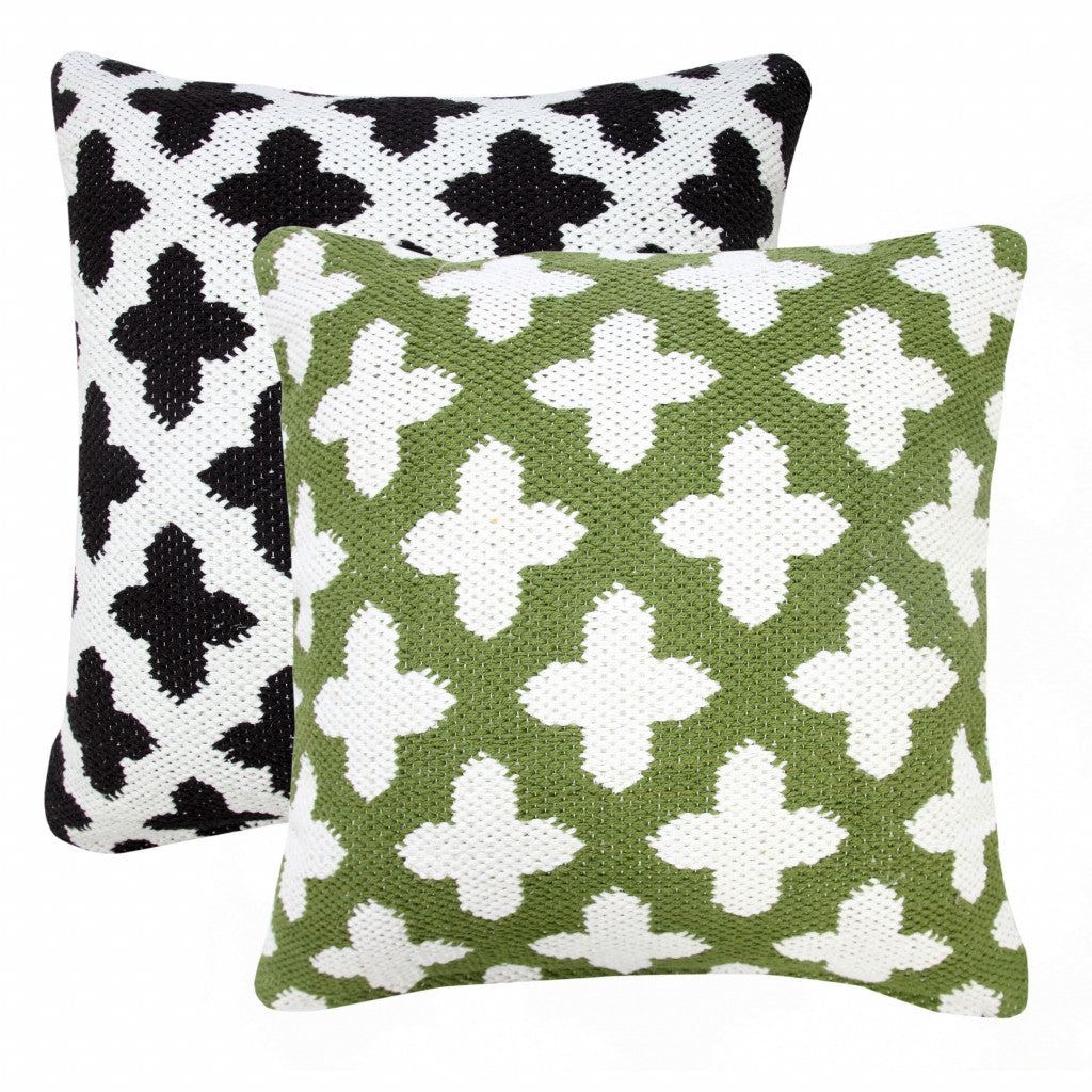 20" X 20" White And Black 100% Cotton Geometric Zippered Pillow