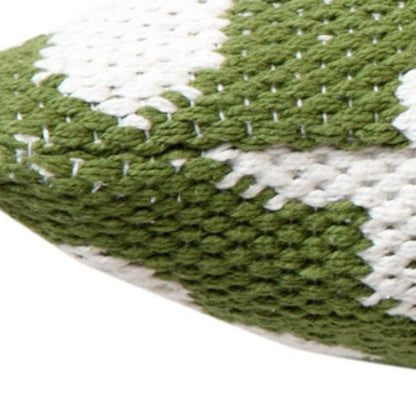 20" X 20" Green And White 100% Cotton Geometric Zippered Pillow