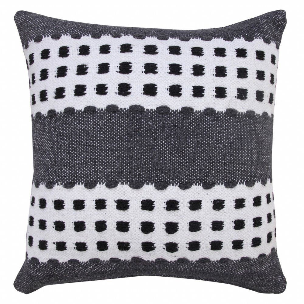 20" X 20" Yellow Black And White 100% Cotton Striped Zippered Pillow