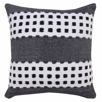 20" X 20" Yellow Black And White 100% Cotton Striped Zippered Pillow