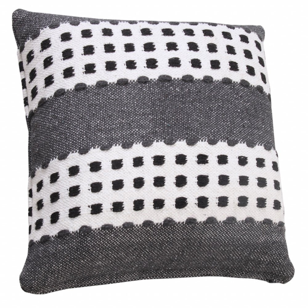 20" X 20" Yellow Black And White 100% Cotton Striped Zippered Pillow