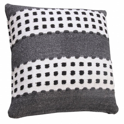 20" X 20" Yellow Black And White 100% Cotton Striped Zippered Pillow