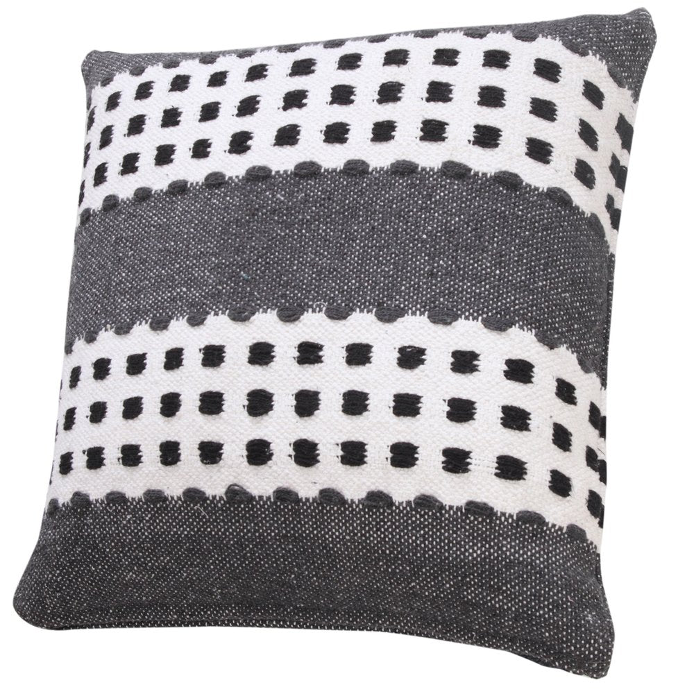 20" X 20" Yellow Black And White 100% Cotton Striped Zippered Pillow