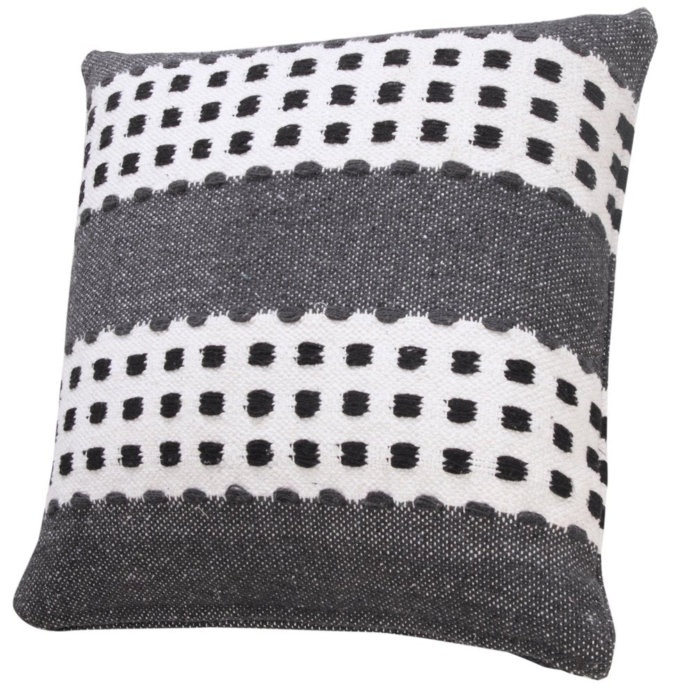 20" X 20" Yellow Black And White 100% Cotton Striped Zippered Pillow