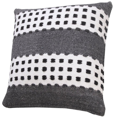 20" X 20" Yellow Black And White 100% Cotton Striped Zippered Pillow