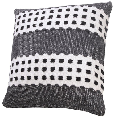 20" X 20" Yellow Black And White 100% Cotton Striped Zippered Pillow