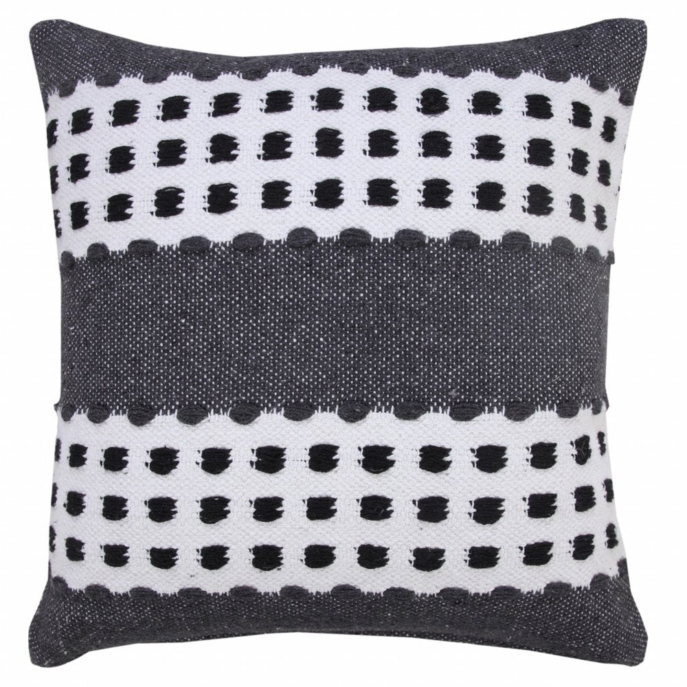 20" X 20" Yellow Black And White 100% Cotton Striped Zippered Pillow