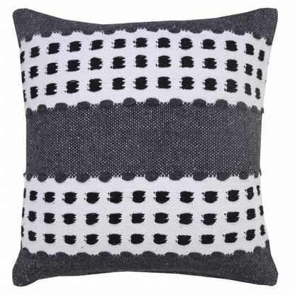 20" X 20" Yellow Black And White 100% Cotton Striped Zippered Pillow