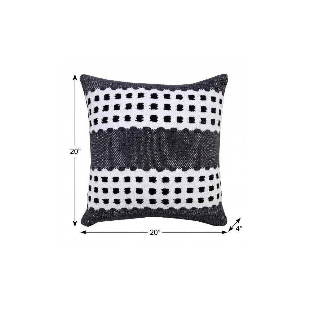 20" X 20" Yellow Black And White 100% Cotton Striped Zippered Pillow