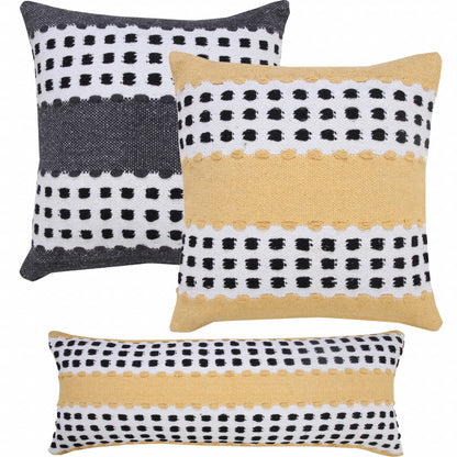 20" X 20" Black Gray And White 100% Cotton Striped Zippered Pillow