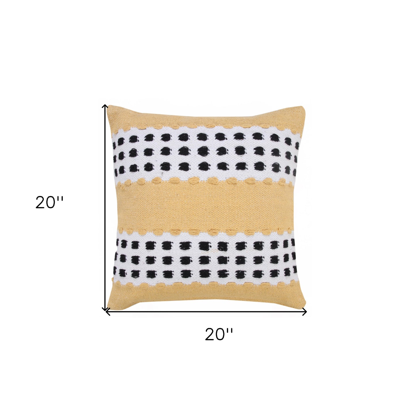 20" X 20" Black Gray And White 100% Cotton Striped Zippered Pillow