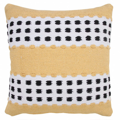 20" X 20" Yellow Black And White 100% Cotton Striped Zippered Pillow