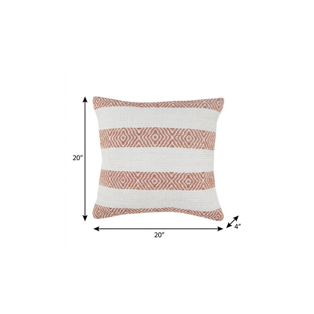 20" Orange And White Geo Striped Cotton Throw Pillow