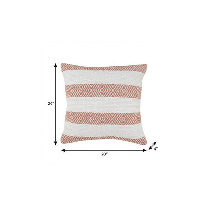20" Orange And White Geo Striped Cotton Throw Pillow