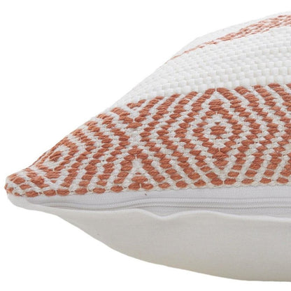 20" Orange And White Geo Striped Cotton Throw Pillow