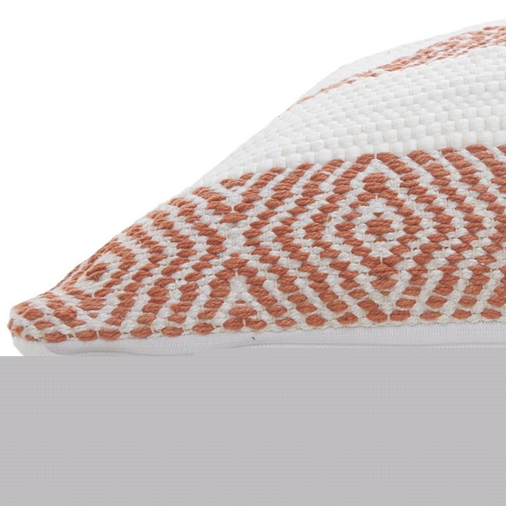 20" X 20" Orange And White 100% Cotton Striped Zippered Pillow