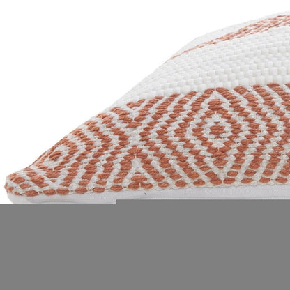 20" X 20" Orange And White 100% Cotton Striped Zippered Pillow