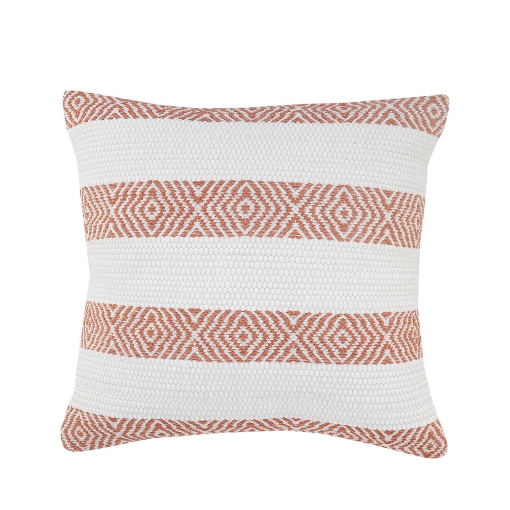 20" Orange And White Geo Striped Cotton Throw Pillow