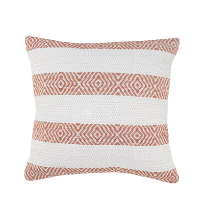 20" Orange And White Geo Striped Cotton Throw Pillow