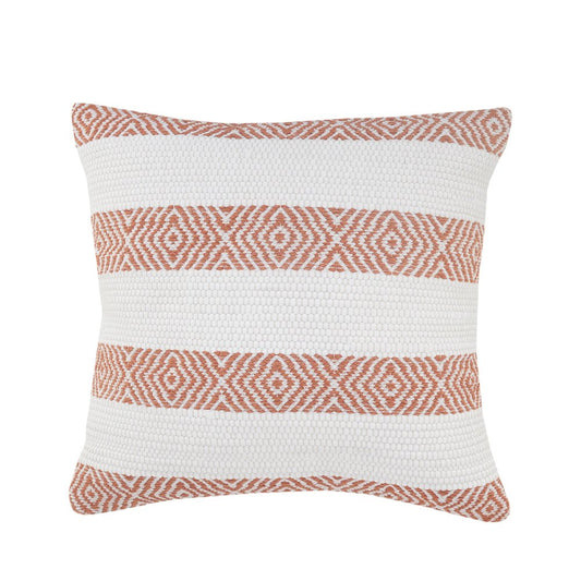 20" Orange And White Geo Striped Cotton Throw Pillow