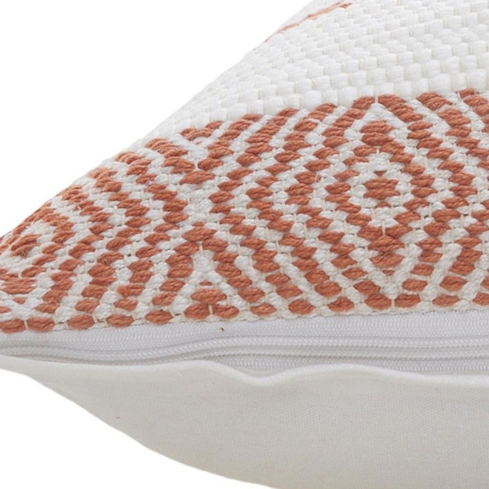 20" Orange And White Geo Striped Cotton Throw Pillow