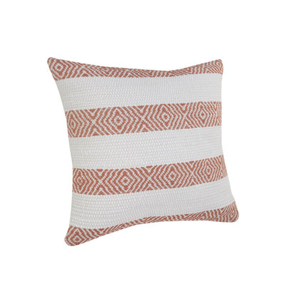 20" Orange And White Geo Striped Cotton Throw Pillow