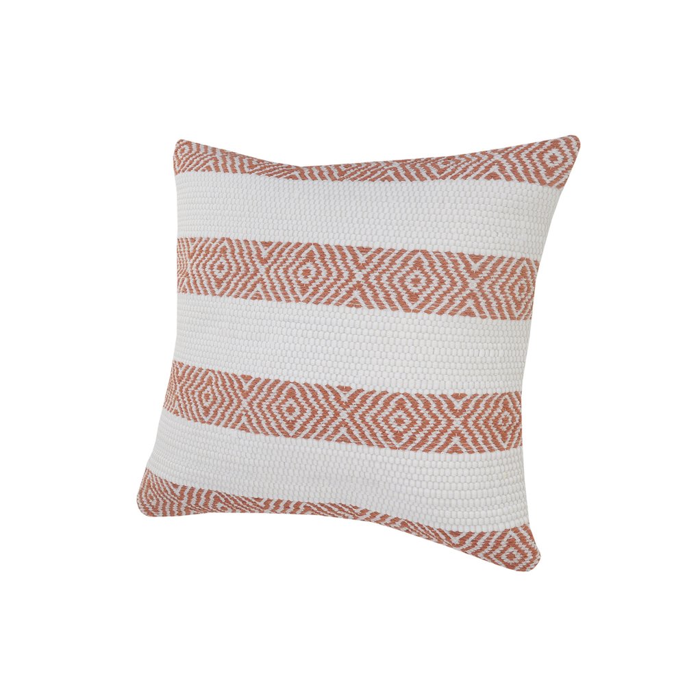 20" Orange And White Geo Striped Cotton Throw Pillow