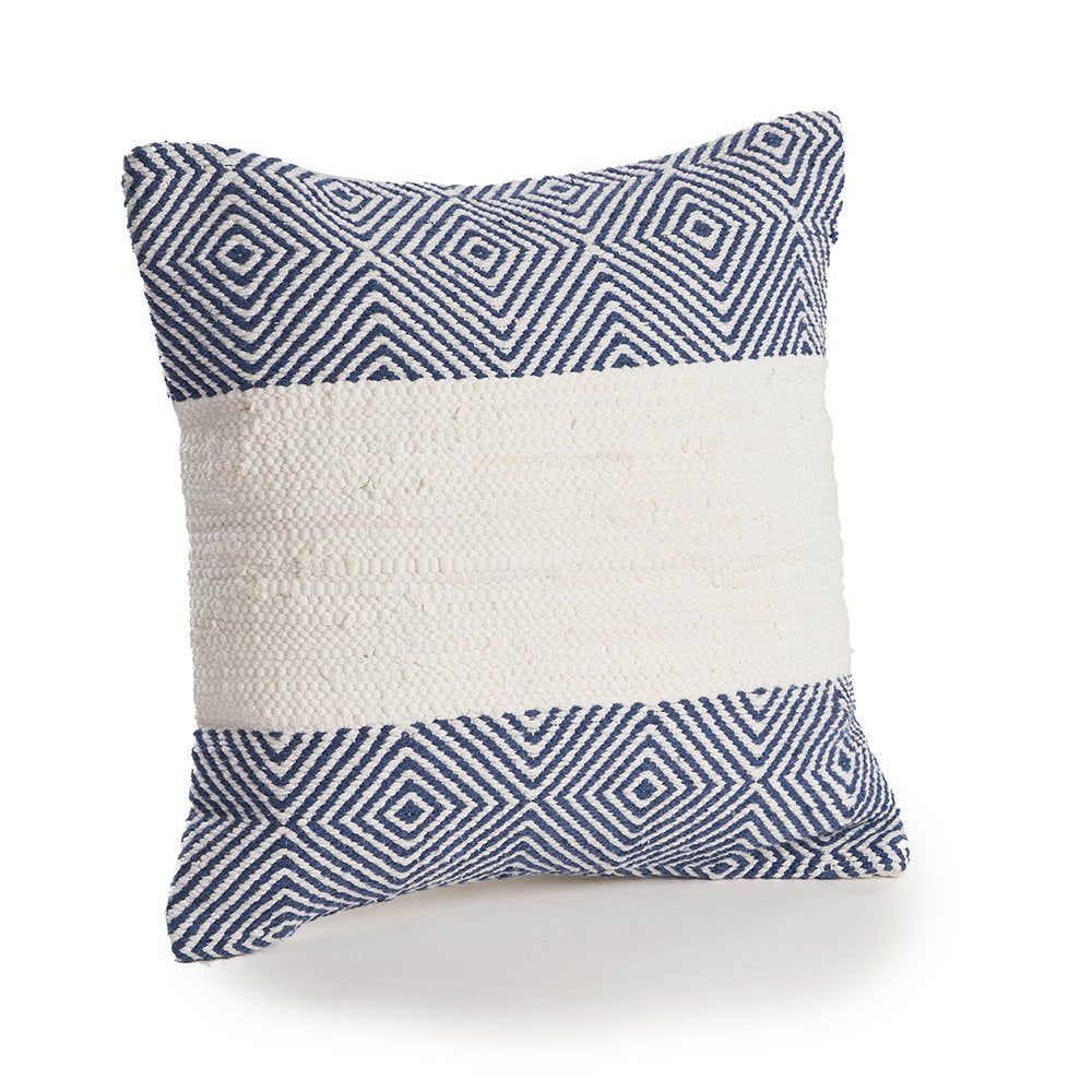 18" Blue and Ivory Throw Pillow