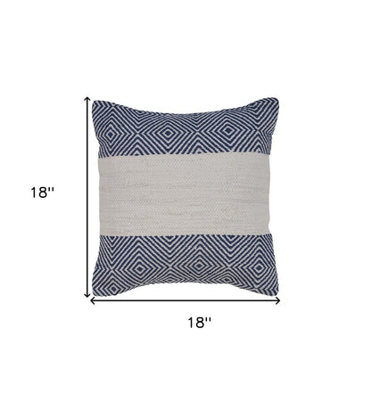 18" Blue and Ivory Throw Pillow