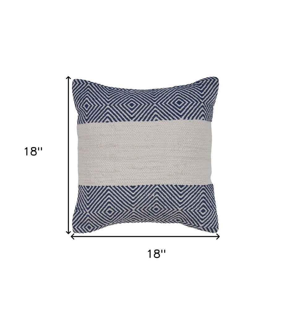 18" Blue and Ivory Throw Pillow