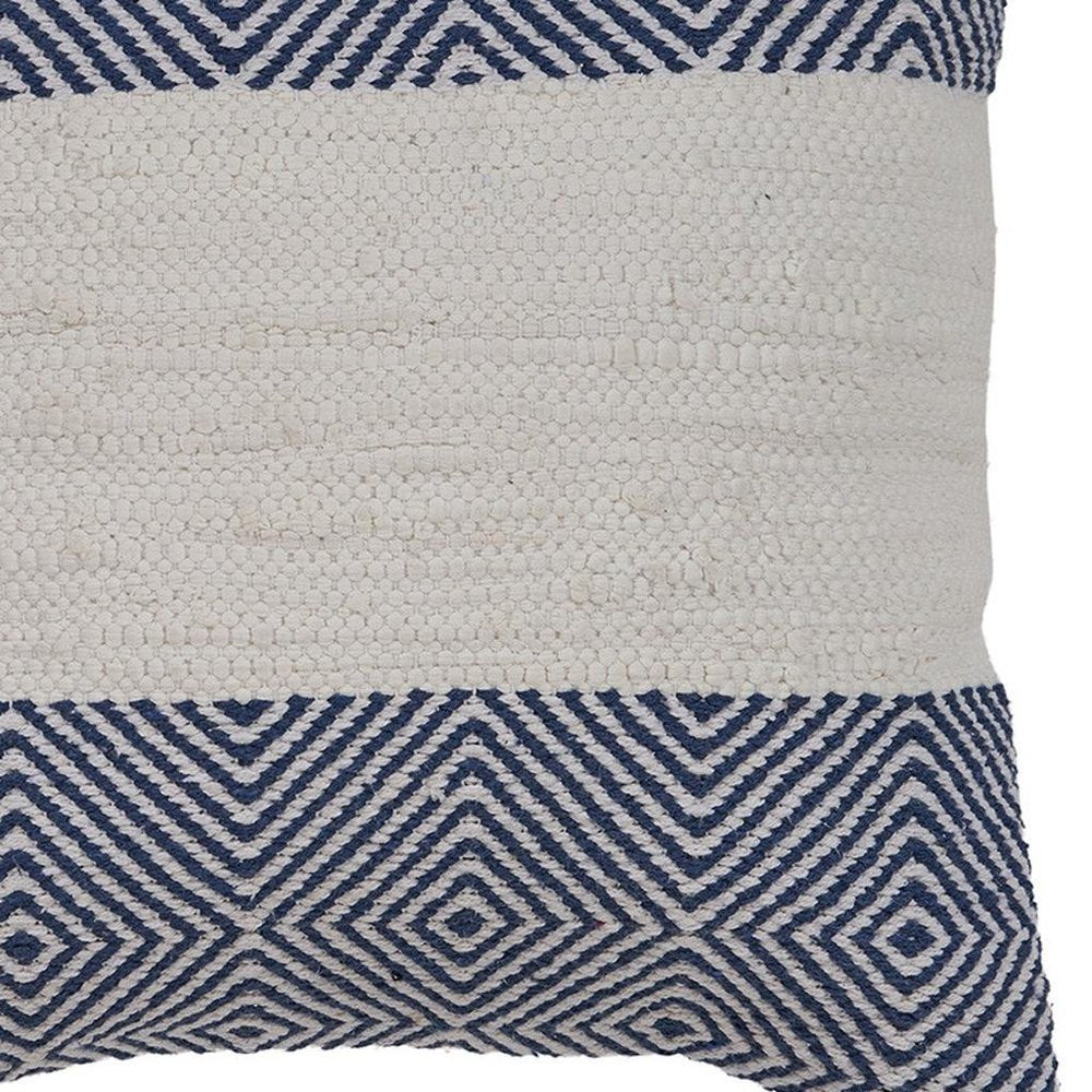 18" Blue and Ivory Throw Pillow