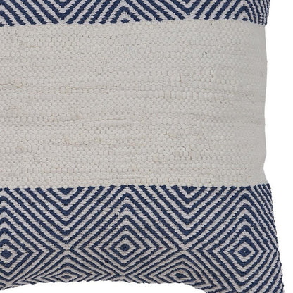 18" Blue and Ivory Throw Pillow