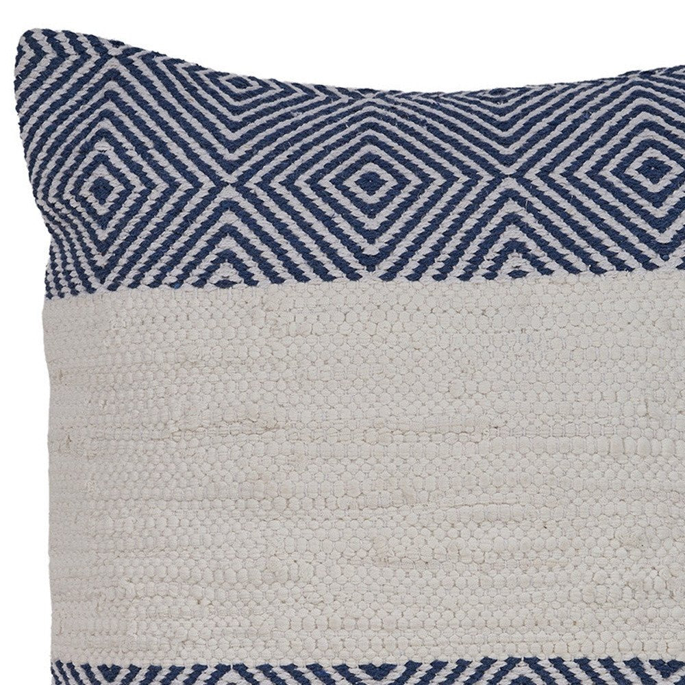 18" Blue and Ivory Throw Pillow